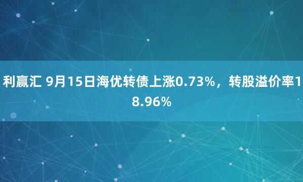 利赢汇 9月15日海优转债上涨0.73%，转股溢价率18.96%